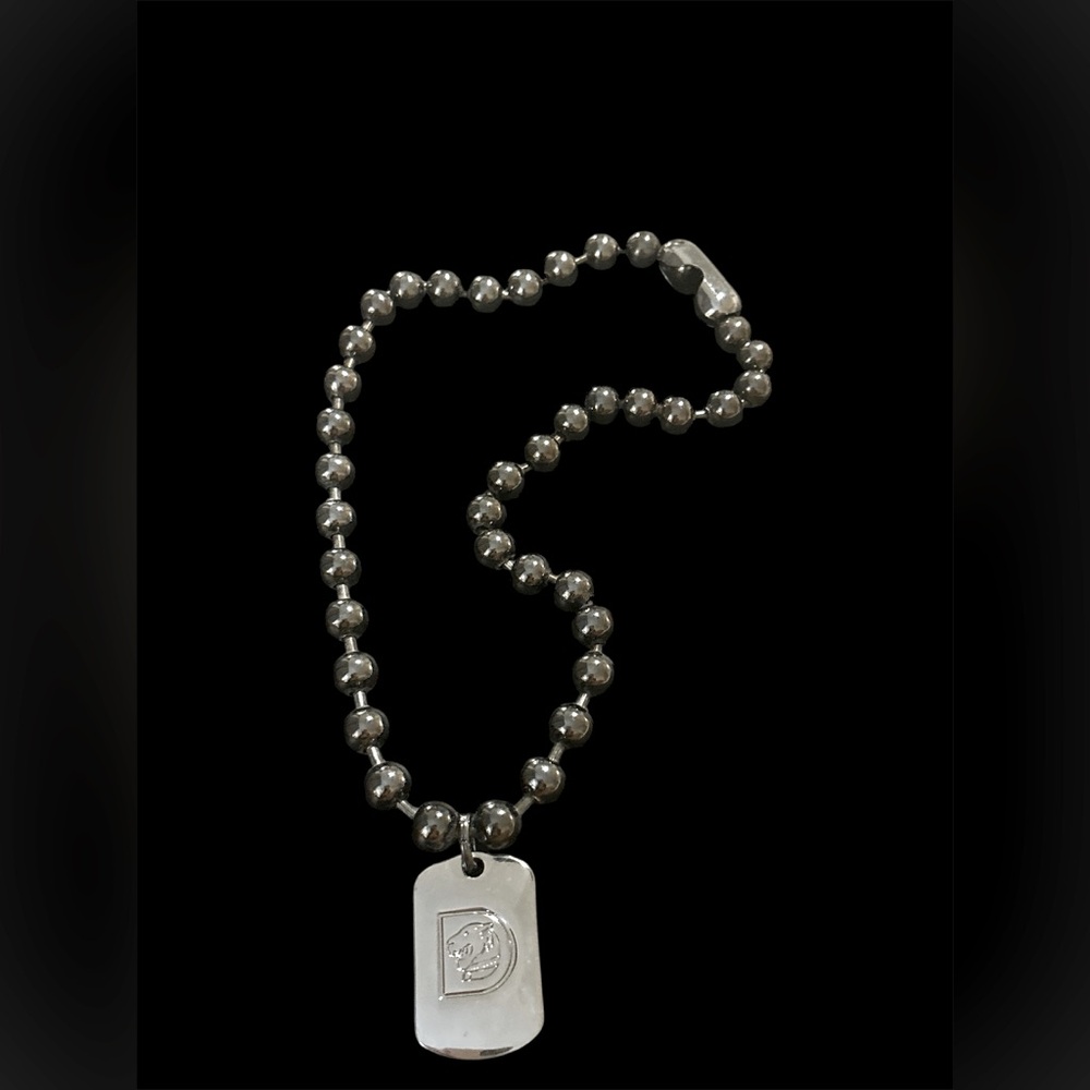 Dundas x revolve gunmetal big beads necklace with dog tag pendant